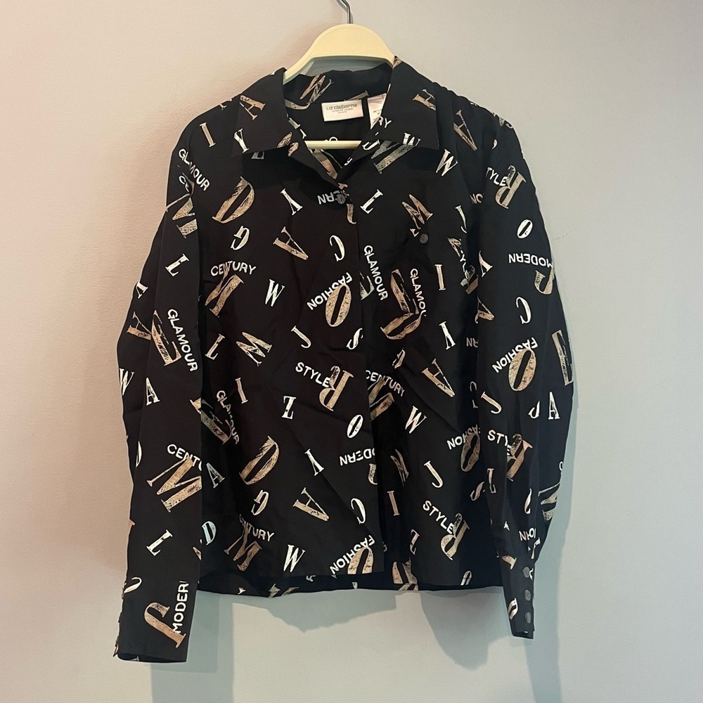 Liz Claiborne Petite Medium Pattern Button Up Long Sleeve Blouse 100% Silk